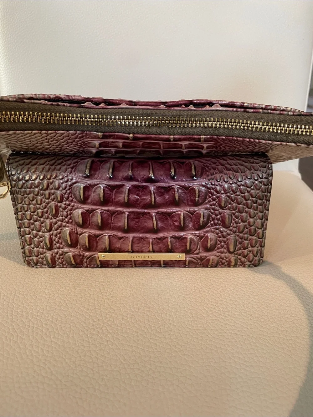 Brahmin Fig Jam Ombré Croc-Embossed Leather Crossbody with Matching Ady Wallet